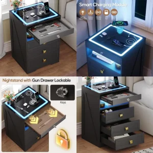 Smart Nightstand with Lockable gun drawer