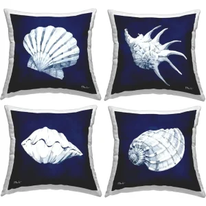 Navy Blue Varied Seashells Throw (Set of 4) Pillow