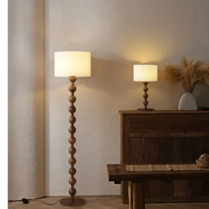 Vintage Floor Lamp Art Led Fabric Wood