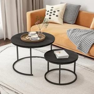 Pair of Black Wooden Nesting Coffee Tables, Accent Furniture Set